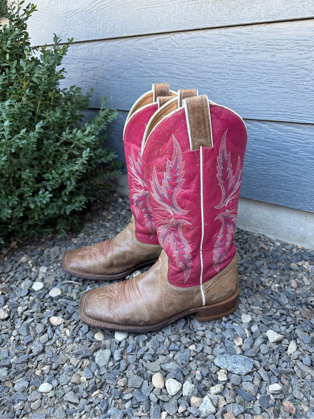 Justin Women’s 8B Pink Tan Leather Western Cowboy Boots USA